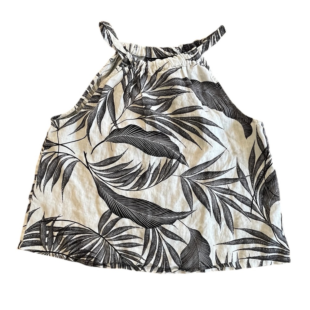 Tahari Black and White Palm Print Halter Tank Top